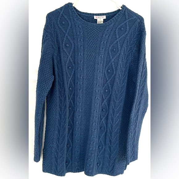 Talbots Blue Silk Blend Cable Knit Pullover Sweater - Picture 2 of 11
